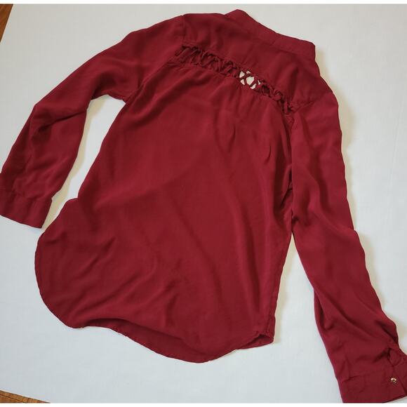 CHOCOLATE U.S.A. Women's Red Long Sleeve Blouse with Lattice Detail on Back Sz M - Picture 5 of 6